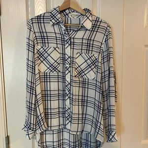 Plaid Shirt ~ Blue/white ~ medium 100% Rayon